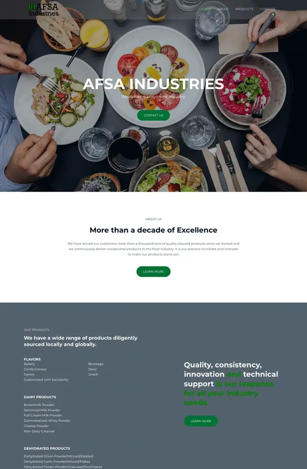 Screenshot of the AFSA Industries website