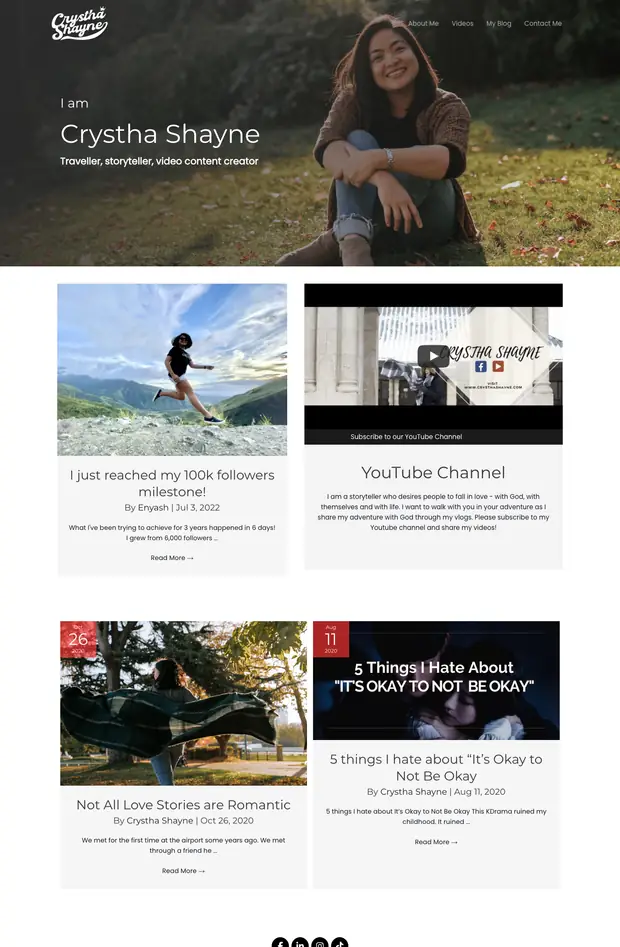 Screenshot of the Crystha Shayne website