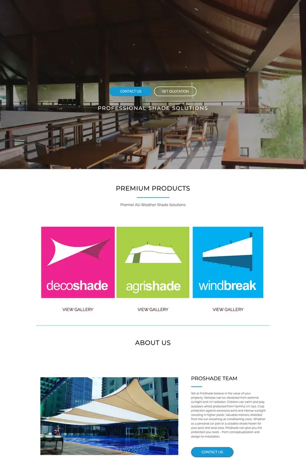 Screenshot of the ProShade PH website